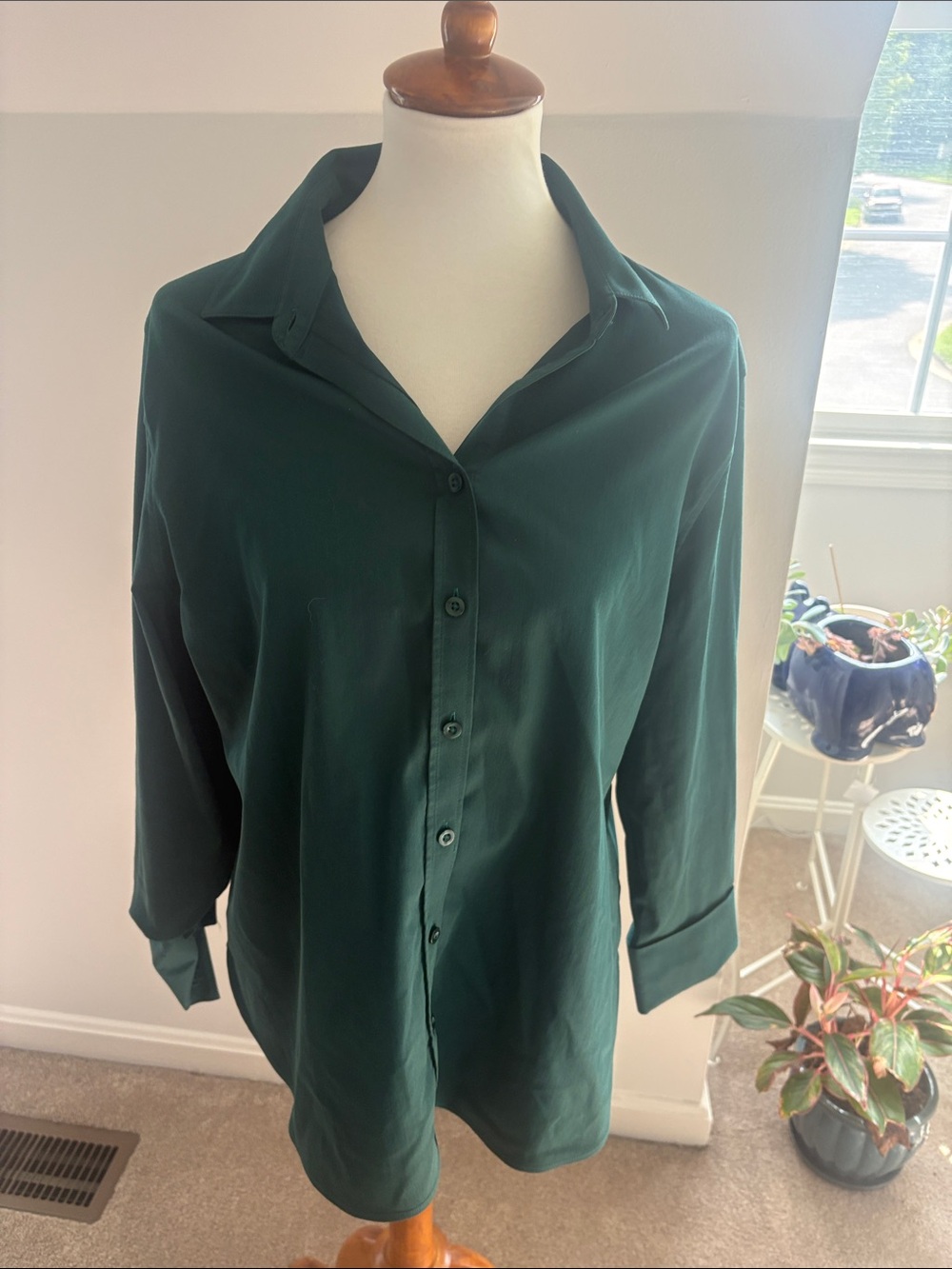 Chico's Deep Forest Green Button-Down Shirt